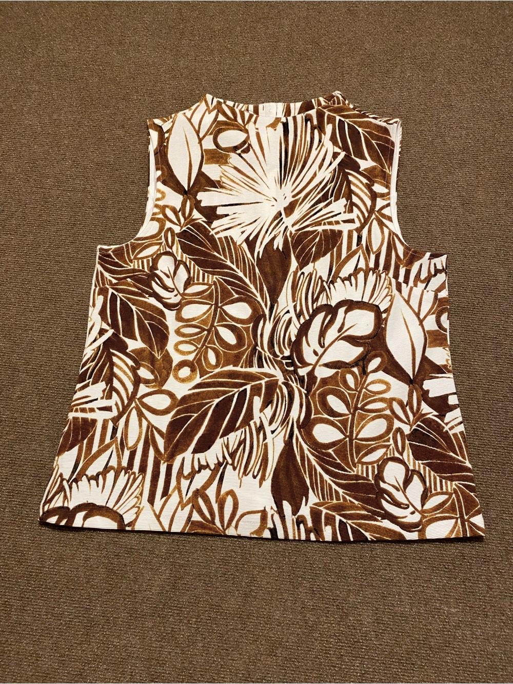 Talbots Brown and White Botanical Print Sleeveless Tank - Large Petite -NWT